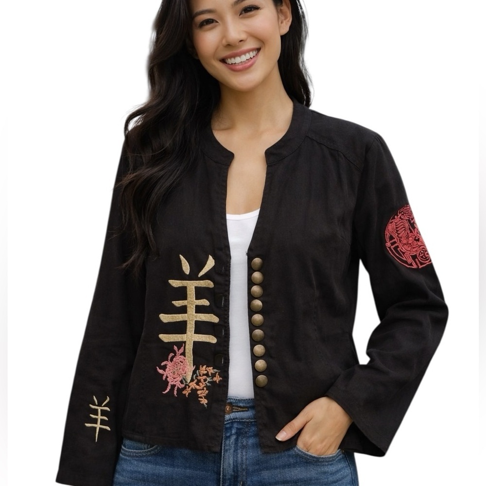 JOHNNY WAS Asian Inspired Chinese Dragon Embroidered Jacket Blazer EUC RARE